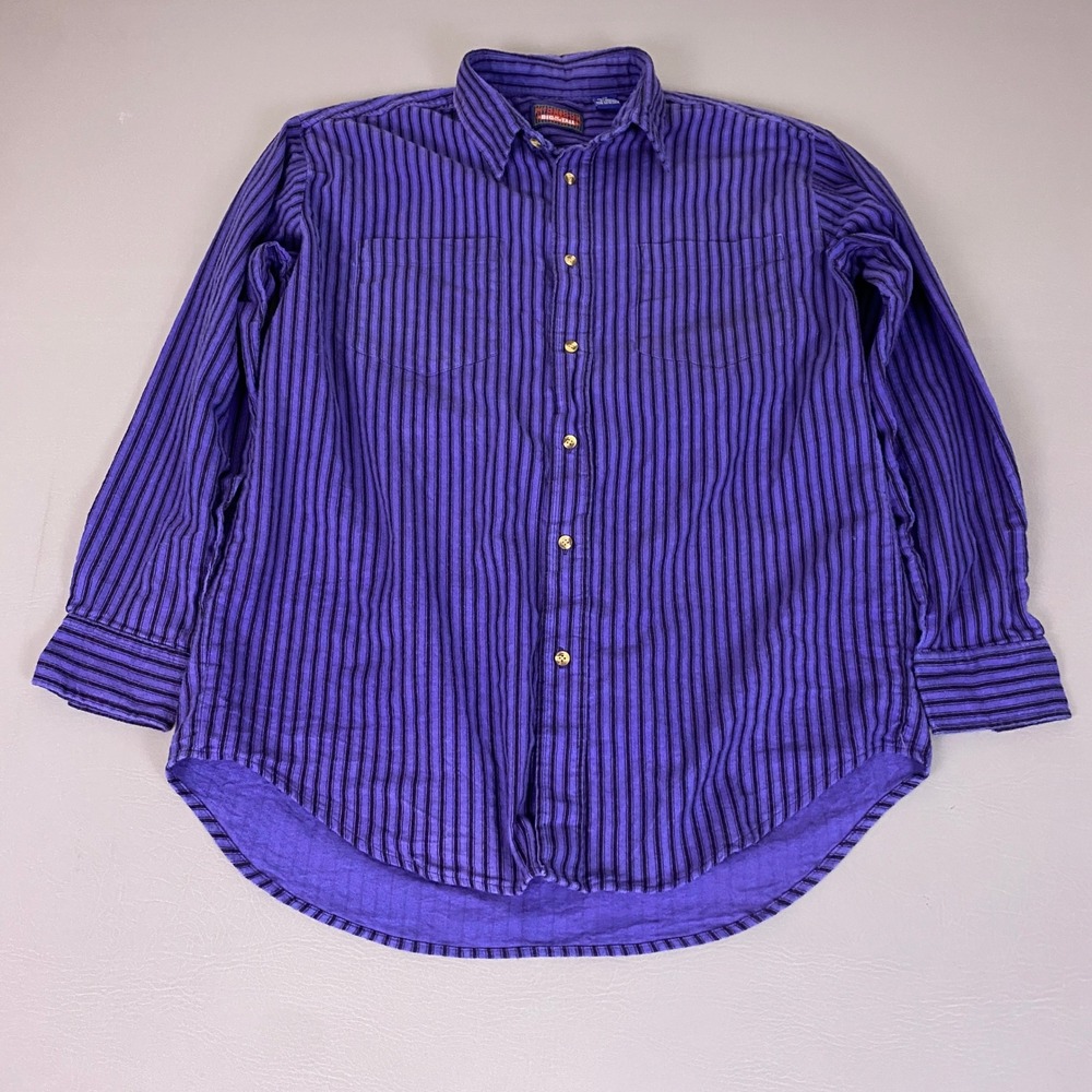 McGregor Button Down Shirt Men's LT Big and Tall Purple Black Striped  Cotton